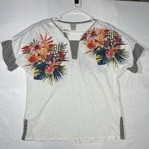 Chico’s Tropical Floral Knit Top Women’s Size 2 Casual Resort Short Sleeve